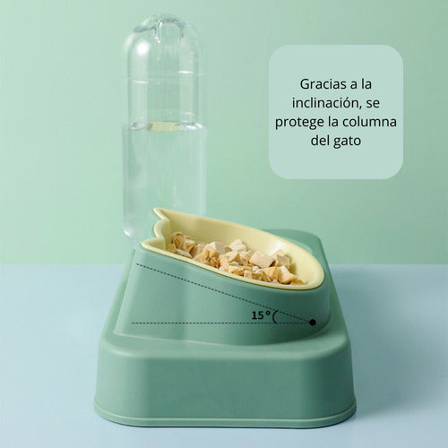 Bebedero Y Comedero Plato Doble Para Mascotas Perro Gato Wuf Verde Claro