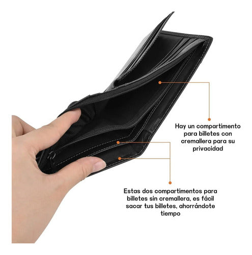 Billetera Hombre Tarjetero Antirrobo Rfid Cuero - Norplat Negro Liso