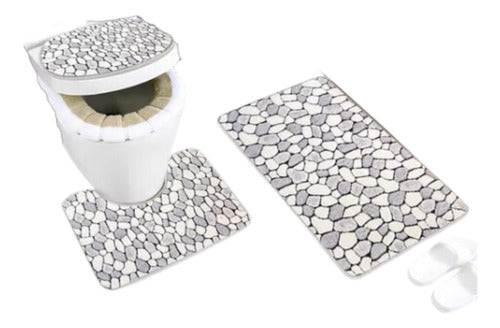 Juego De Baño 3 Piezas - Diseños Colores Variados - Norplat Piedras Blancas Y Grises Piedras