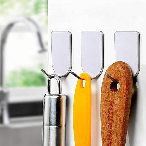 Pack De 10 Colgadores Percha Fino Baño Organizador Adhesivo Plateado