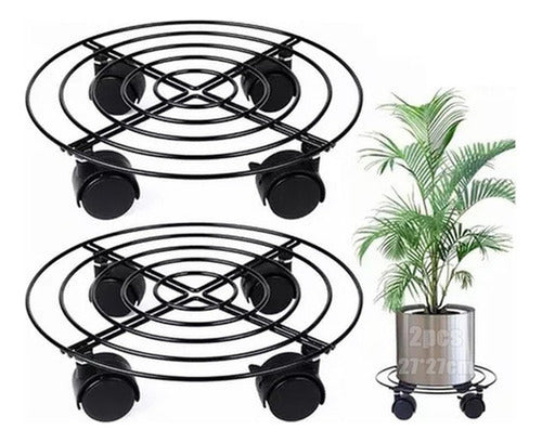 2 Soportes De Base De Maceta De Metal Con Ruedas - Norplat Negro Lisa