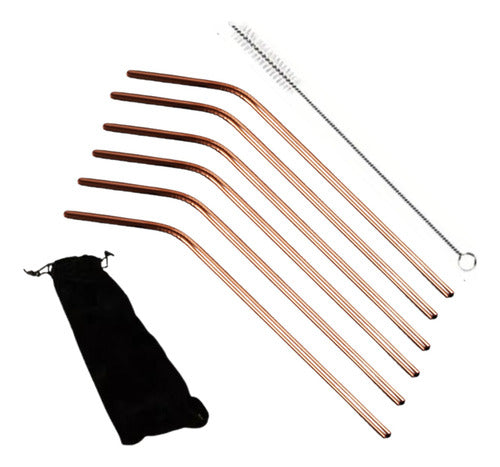 Set 6 Bombillas Bebida Reusable Bolsa + Limpiador - Norplat Cobre