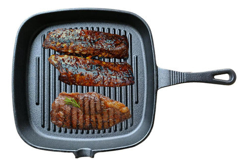 Sartén Bifera Churrasquera Grill Hierro Fundido 24cm Norplat Negro