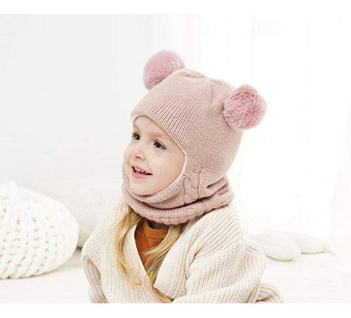 Gorro Con Cuello Bebés 6m A 2 Años Invierno Abrigado Norplat Rosa Talle Unico Geométrico