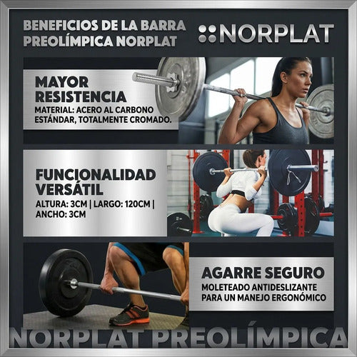 Barra Recta Norplat Preolimpica 120cm 4.2 Kg Fitness Cromada Plateado