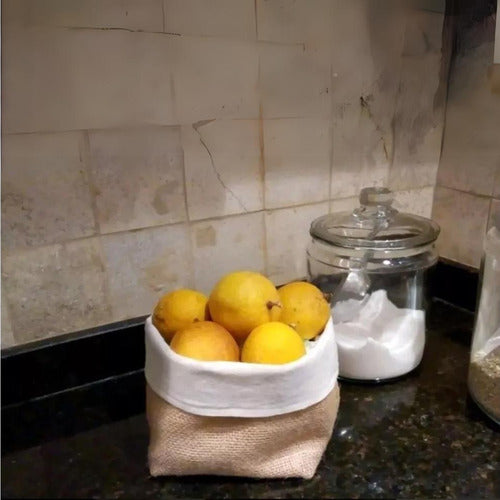 Panera Cesto De Tela Arpillera Organizador Frutera Redonda Blanco Arpillera
