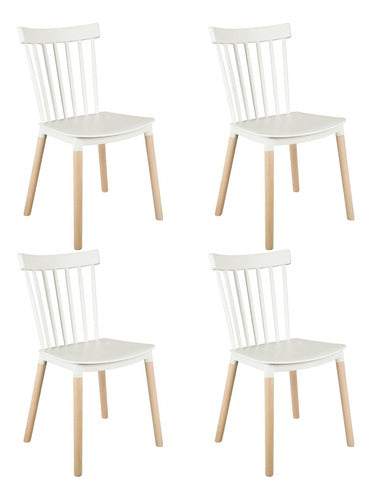 Pack 4 Sillas Comedor Windsor Aptas Terraza - Norplat Liso Madera Blanco Blanco