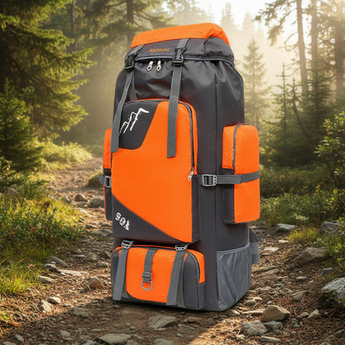 Mochila Impermeable Norplat 90l Para Camping Trekking Viajes Naranja Claro Liso