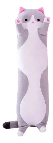 Peluche Almohada Gatito Largo Gato Grande 90 Cm - Norplat Gris
