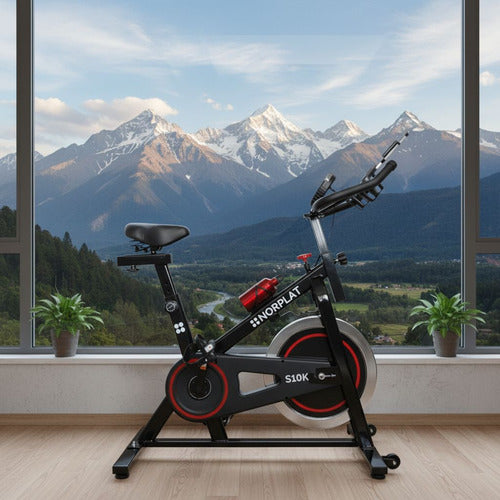 Bicicleta Estatica Norplat S10k Spinning Fija Fitness 10kg Negro