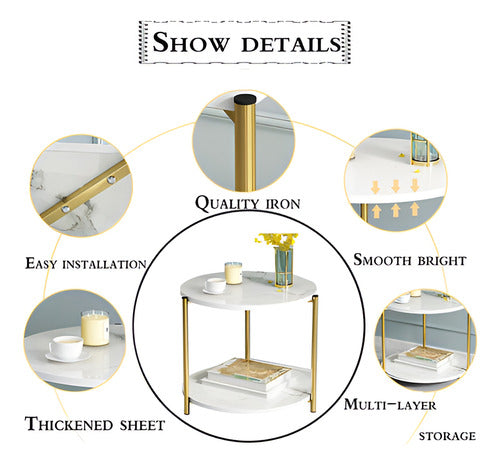Mesa Auxiliar Redonda Decorativa Para Sala De Estar Norplat Blanco Mármol