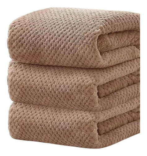 3 Toallas Baño Microfibra Alta Calidad Secado Rápido Norplat Marrón Lisa