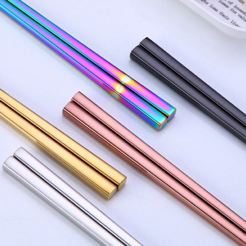 Juego 5 Pares Palillos Chinos Reutilizables Acero Inoxidable