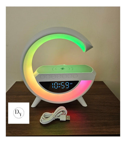Parlante Bt Fm + Cargador Inalámbrico Reloj Lampara Norplat Blanco