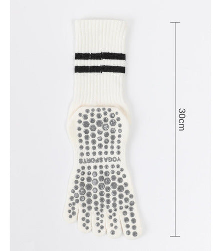 Calcetines Térmicos Con Dedos Antideslizantes Yoga - Norplat Blanco Rayas 35-40