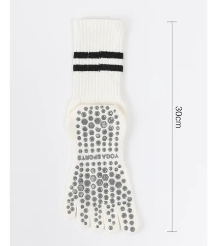Calcetines Térmicos Con Dedos Antideslizantes Yoga - Norplat Blanco Rayas 35-40