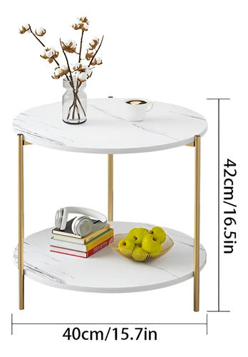Mesa Auxiliar Redonda Decorativa Para Sala De Estar Norplat Blanco Mármol