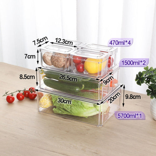 Organizador Refrigerador Set 7 Contenedores Con Tapa - Cukin Transparente