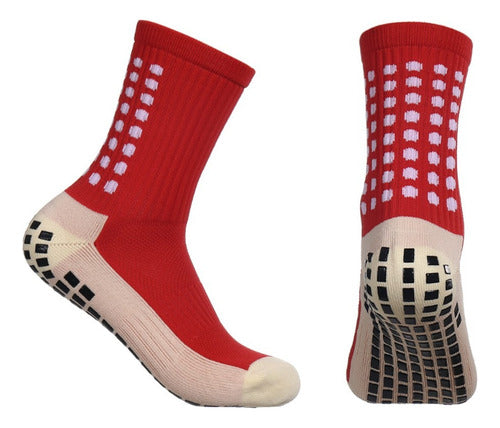 Calceta Fútbol Antideslizante + Calceta S/pie Niño Infantil Rojo